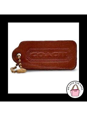 2.25" COACH VINTAGE British Tan Brown Leather Key Fob Bag Charm Keychain HangTag